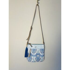 Dena Designs Blue/White Paisley 100% Cow Leather Purse.